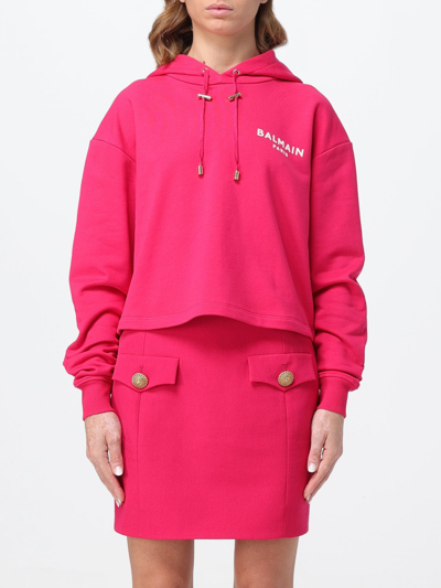 Shop Balmain Sweatshirt  Woman Color Fuchsia