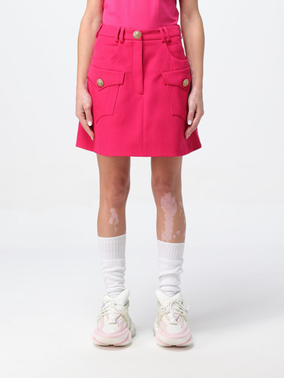 Balmain High-waisted Mini Skirt Logo Buttons In Fuchsia