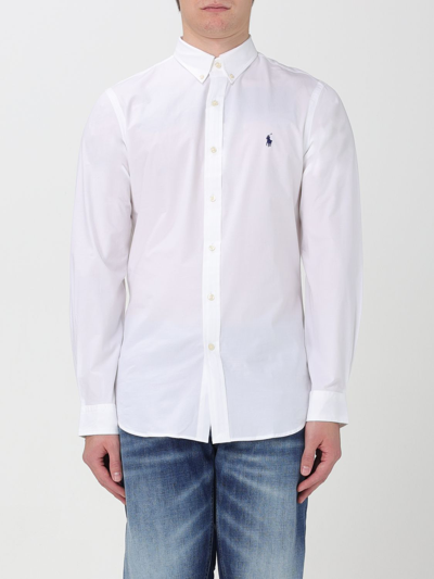 Polo Ralph Lauren Long-sleeve Button-up Shirt With Pointed Collar And Embroidered Logo In White
