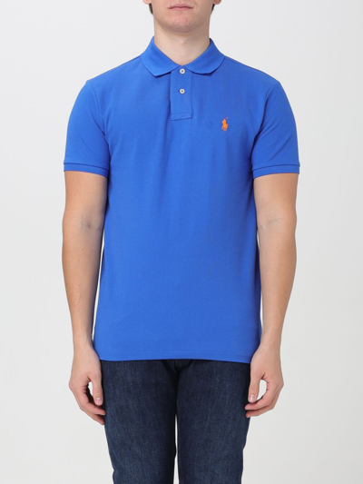 Polo Ralph Lauren Blue Polo Shirt With Logo Embroidery In Blue