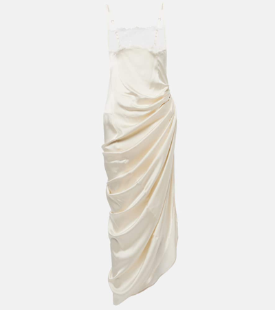 Shop Jacquemus La Saudade Brodée Satin Slip Dress In White