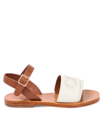Shop Chloé Kids Logo Leather Sandals In White