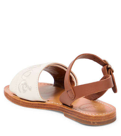 Shop Chloé Logo Leather Sandals In White