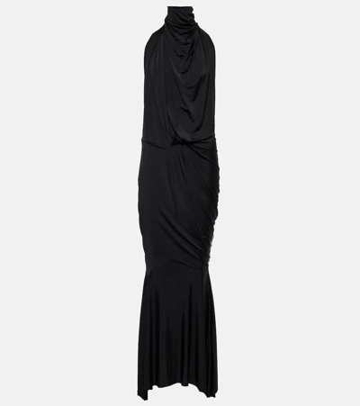 Shop Alexandre Vauthier High-neck Draped Maxi Dress In Black