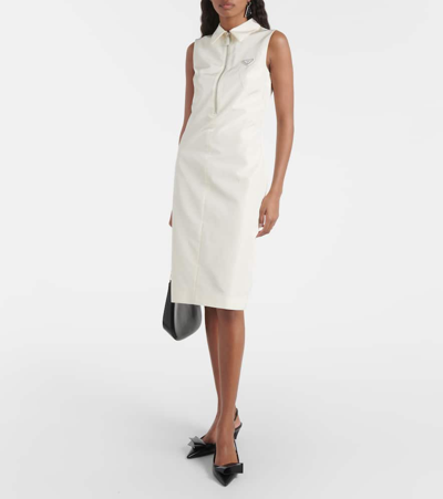Prada Half-zip Silk-blend Midi Dress In White