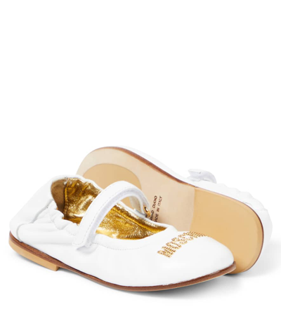 Shop Moschino Logo Leather Ballet Flats In White