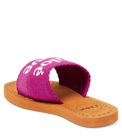 Shop Chloé Kids Logo Canvas Slides In Pink