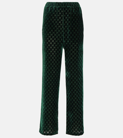 Shop Gucci Gg Velvet Devoré Straight Pants In Green