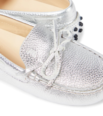 Shop Tod's Junior Gommino Metallic Leather Loafers In Silver