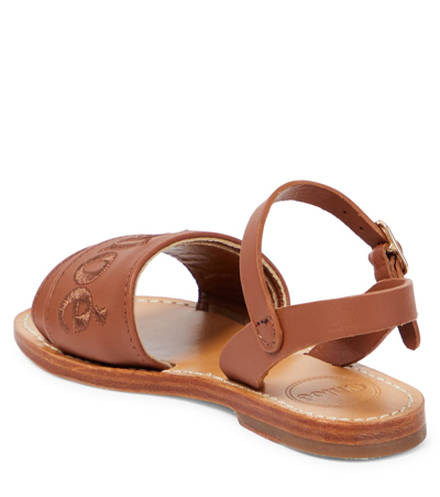 Shop Chloé Kids Logo Leather Sandals In Brown