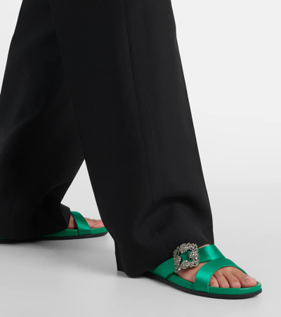 Manolo Blahnik Chilanghi Crystal Buckle Slide Sandals In Green