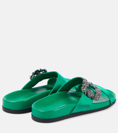 Shop Manolo Blahnik Chilanghi Embellished Satin Sandals In Green