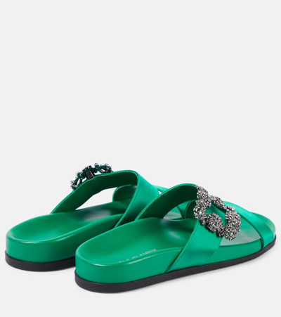 Manolo Blahnik Chilanghi Crystal Buckle Slide Sandals In Green