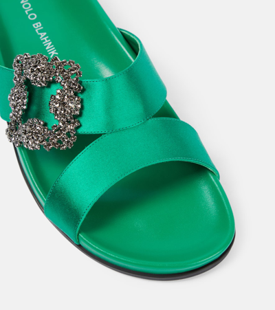 Shop Manolo Blahnik Chilanghi Embellished Satin Sandals In Green