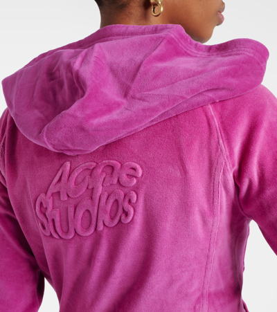 Shop Acne Studios Francess Velvet Zip-up Hoodie In Pink