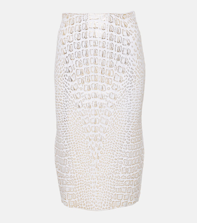 Shop Alaïa High-rise Snake-print Pencil Skirt In White