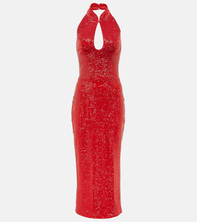 Shop Rasario Sequined Cutout Midi Dress In Red