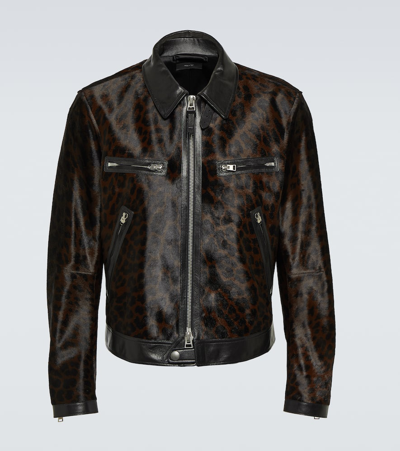 Shop Tom Ford Printed Leather-trimmed Calf Hair Jacket In Multicoloured