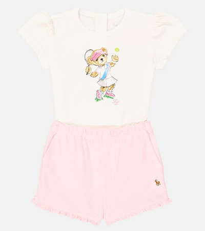 Shop Polo Ralph Lauren Baby Set Of Cotton T-shirt And Shorts In Pink