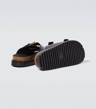 Versace Leather Sandals With Double Buckle Design In Black
