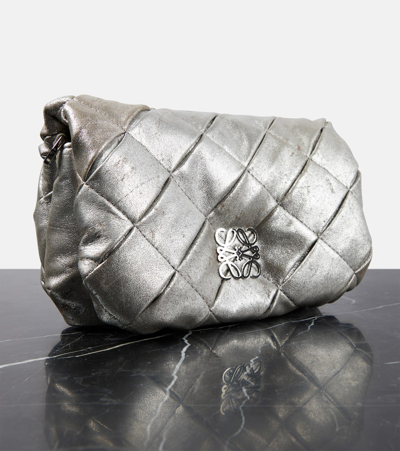Shop Loewe Goya Puffer Mini Metallic Leather Shoulder Bag In Silver