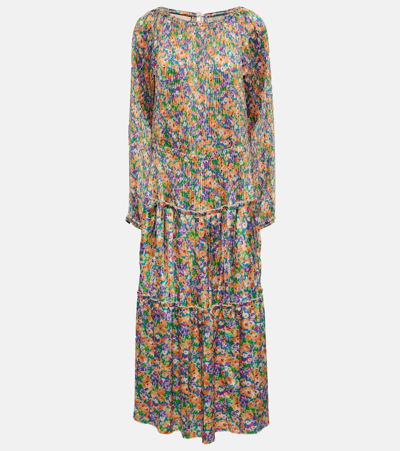 Shop Plan C Floral Pleated Midi Dress In Multicoloured