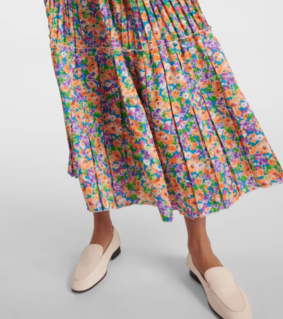 Shop Plan C Floral Pleated Midi Dress In Multicoloured