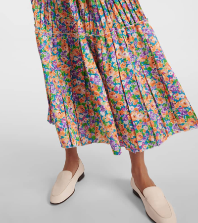 Plan C Floral Pleated Midi Dress In Multicoloured