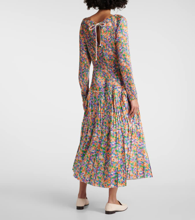 Plan C Floral Pleated Midi Dress In Multicoloured