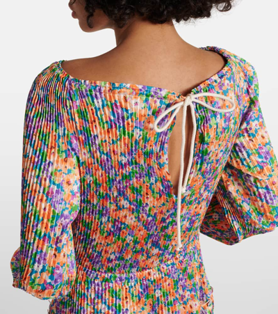 Plan C Floral Pleated Midi Dress In Multicoloured