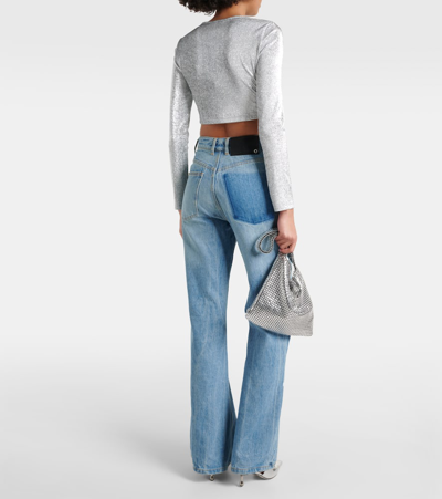 Rabanne Silver Long-sleeved Crop Top With Logo In Silver