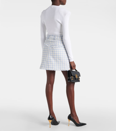 Shop Balmain Checked Cotton-blend Tweed Miniskirt In Blue