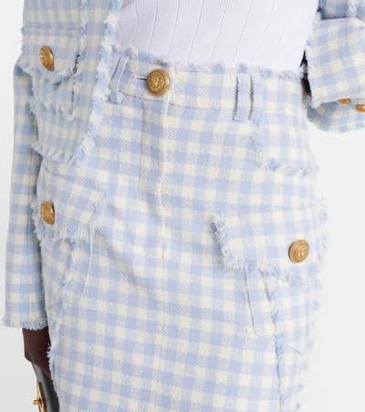 Balmain Checked Cotton-blend Tweed Miniskirt In Blue
