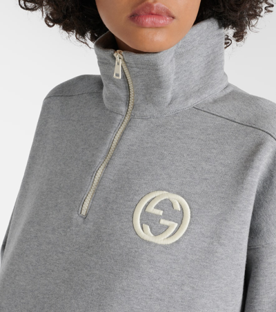 Shop Gucci Interlocking G Cotton Jersey Sweatshirt In Grey