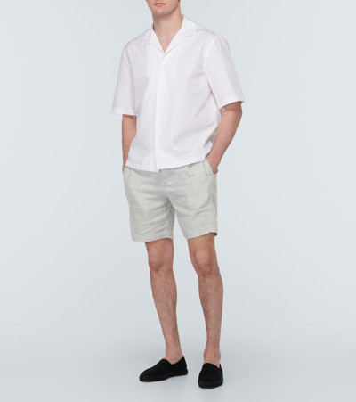 Shop Frescobol Carioca Felipe Linen And Cotton Shorts In Grey