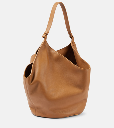 Shop Khaite Lotus Medium Leather Tote Bag In Brown