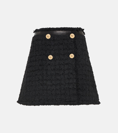 Shop Versace Medusa Bouclé Tweed Miniskirt In Black