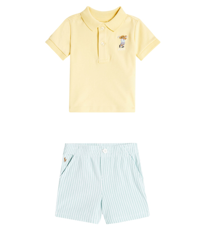 Shop Polo Ralph Lauren Baby Set Of Cotton Polo Shirt And Shorts In Yellow