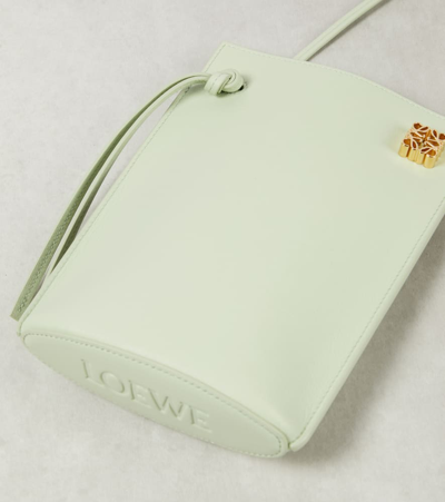 Shop Loewe Dice Pocket Leather Pouch With Strap In Green