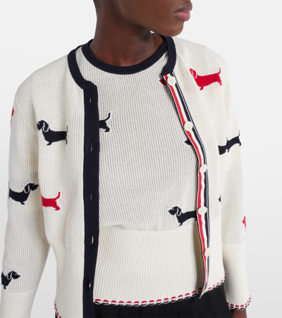 Shop Thom Browne Pointelle Cotton Cardigan In White