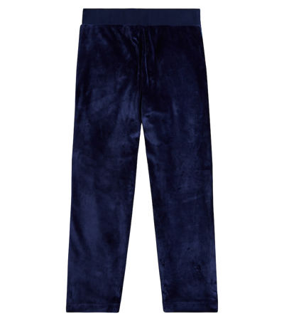 Shop Versace Barocco Embellished Velvet Track Pants In Blue