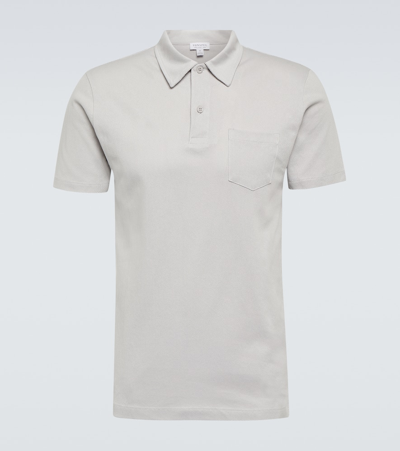 Shop Sunspel Riviera Cotton Pique Polo Shirt In Grey