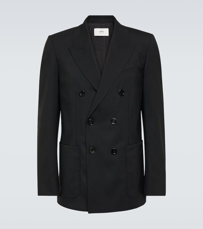 Shop Ami Alexandre Mattiussi Double-breasted Virgin Wool Jacket In Black