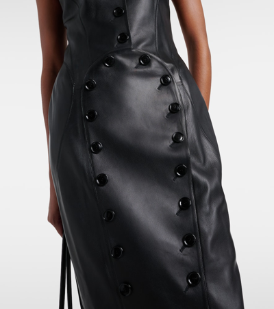 Shop Alaïa Leather Midi Dress In Black