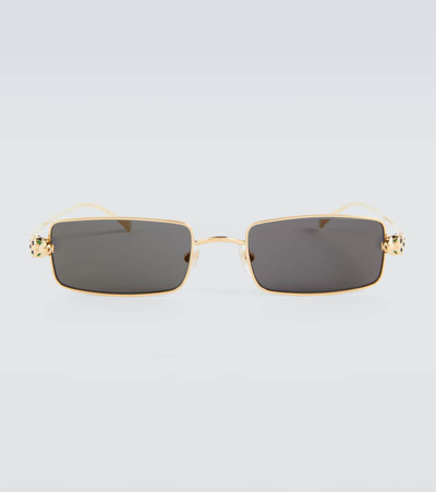 Cartier Embellished Rectangular Sunglasses In Gold