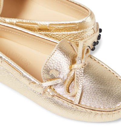 Shop Tod's Junior Gommino Metallic Leather Loafers In Gold