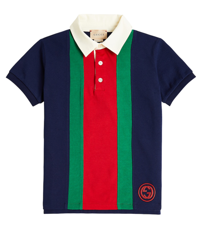 Shop Gucci Web Stripe Cotton Jersey Polo Shirt In Multicoloured