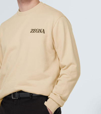 Zegna Rubberised-logo Cotton Sweatshirt In Beige