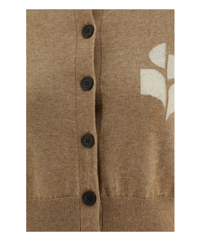 Isabel Marant Étoile Cropped Cotton Cardigan With Monochrome Graphic Print In Brown