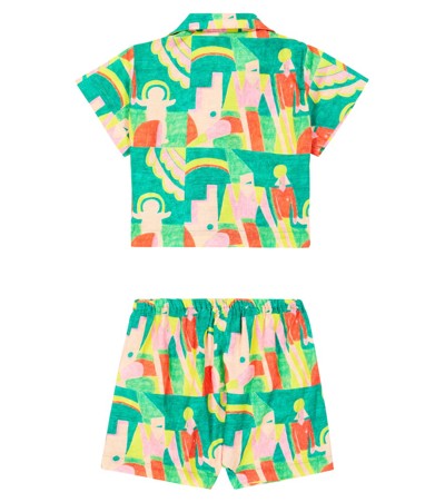 The Animals Observatory Baby Magpie Shirt And Shorts Set In Green